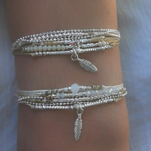 White beige multi-row bracelet • 925 silver bracelet summer jewelry • Women&#39;s gift • sterling silver cuff bracelet