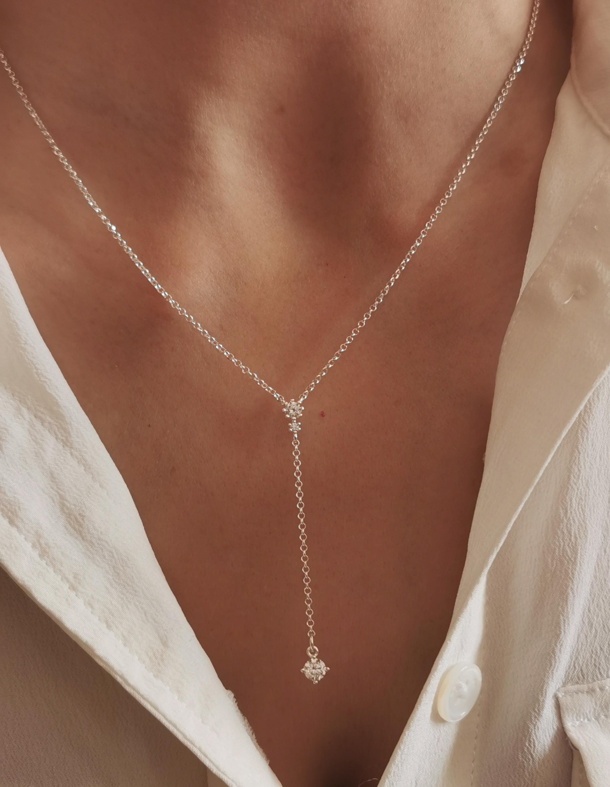 Y Necklace * 925 Sterling Silver Zirconia Necklace * Gift for her * Sterling Silver Necklace