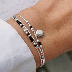 three row bracelet • black bracelet • 925 silver