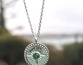 925 sterling silver necklace • zircon star medallion necklace