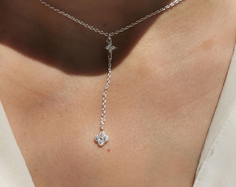 Collier Y • Collier en agent S925 trèfle zirconium• Cadeau femme• Collier en argent sterling• Gift for her