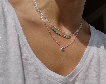 Turquoise necklace • three-row necklace • 3,925 silver chains