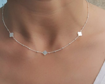 925 Sterling Silver Necklace with Mother-of-Pearl Clover • Gift for Women • Sterling Silver Necklace • Gift for Her • Mother's Day Gifts