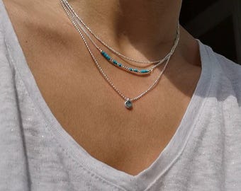 Turquoise Necklace • Three-Strand Necklace • Gift for Women • Sterling Silver Necklace • Mother's Day • Mother's Day Gifts