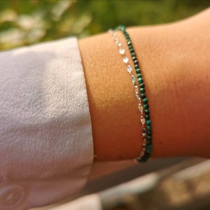Malachit-Armband •Doppelreihen •925 Silber Armband •Damen Geschenk •Sterling Silber Manschette Armband