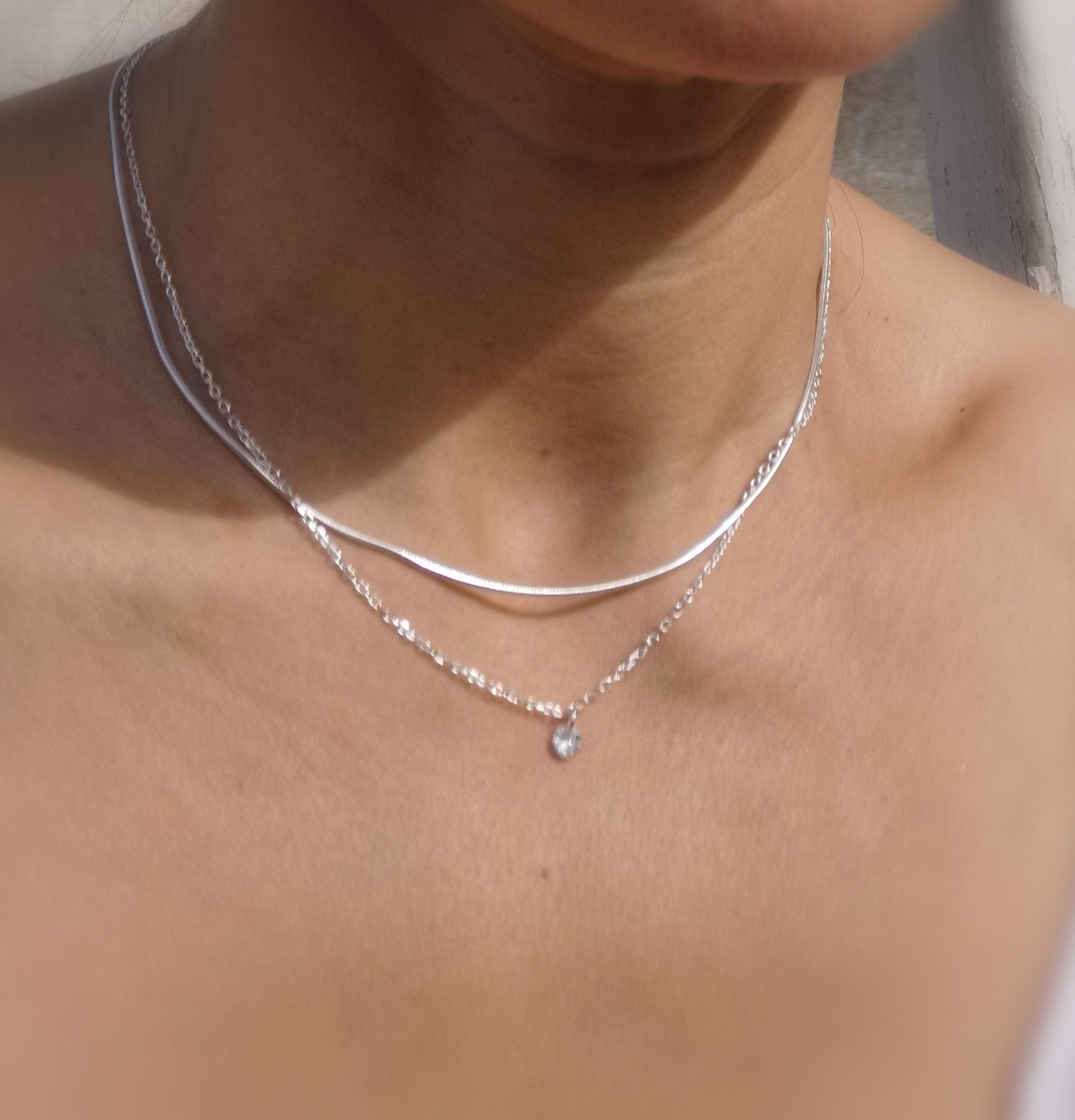 2-row 925 Silver Necklace • Women's Gift • Sterling Silver