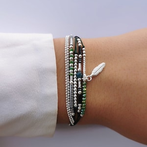 Multi-row bracelet • 925 silver feather bracelet • star bracelet • Women&#39;s gift • sterling silver cuff bracelet