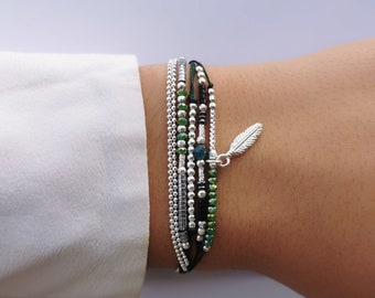 925 silver feather bracelet • multi-row bracelet • star bracelet