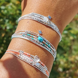 Multi-row bracelet • 925 silver star bracelet • Women&#39;s gift • sterling silver cuff bracelet