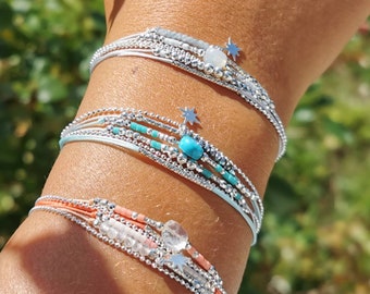 Multi-strand bracelet • 925 sterling silver star bracelet • Gift for women • Sterling silver cuff bracelet
