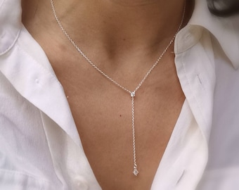 Collana a Y • Collana in argento sterling 925 con zirconi • Regalo per lei • Collana in argento sterling • Regalo per lei • Regali per la festa della mamma