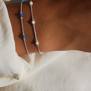 White opal stone silver bracelet • Women&#39;s gift • sterling silver cuff bracelet •