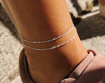 Cadena para el tobillo • Pulsera con dos cadenas de plata 925 • Regalo para mujer • Regalo para ella