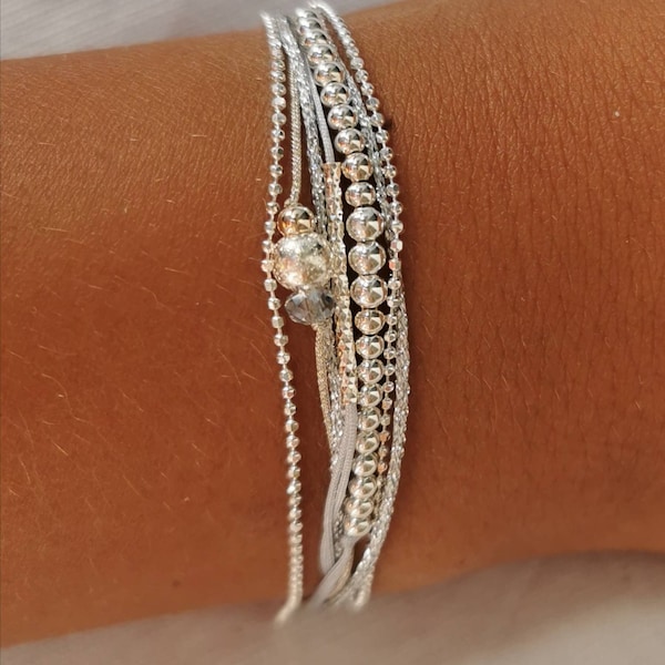 Bracelet multi rangs Gris argent 925