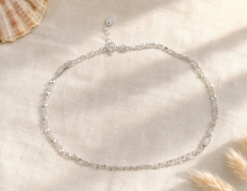 Cadena para el tobillo • Pulsera con dos cadenas de plata 925 • Regalo para mujer • Regalo para ella imagen 4