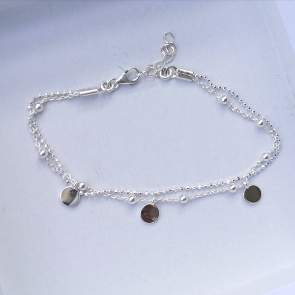 bracelet deux rangs deux chaînes pastilles • argent 925