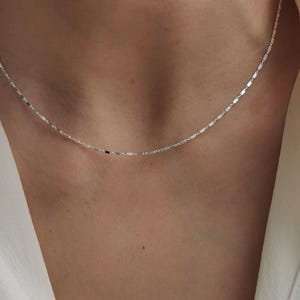 925 Sterling Silver Chain Necklace with Faceted Rectangular Cable Links • Minimalist and Delicate Necklace • Gift for Women • Sterling Silver Necklace
