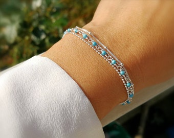 Turquoise multi-chain silver 925 bracelet