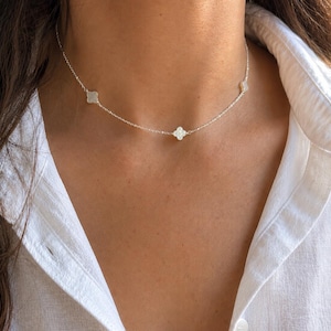 Collier argent 925 trèfle en nacre• Cadeau femme• Collier en argent sterling• Gift for her• cadeaux fête des mères
