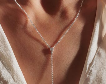 Y Necklace • 925 Sterling Silver Necklace with Cubic Zirconia • Gift for Her • Sterling Silver Necklace • Gift for Her