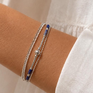 Lapis Lazuli Armband • Meerstrengs armband • 925 Sterling Zilveren Armband • Cadeau voor vrouwen • Sterling zilveren manchetarmband