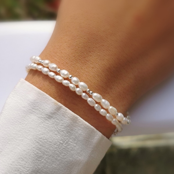 Armband met gekweekte parels, armband van 925 sterling zilver • Cadeau voor vrouwen • Manchetarmband van sterling zilver • Cadeau voor Moederdag