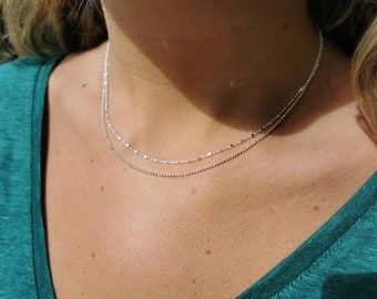 925 silver 2 row necklace • Double chain necklace