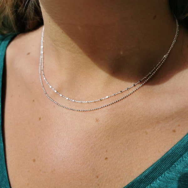 925 silver 2 row necklace • Double chain necklace