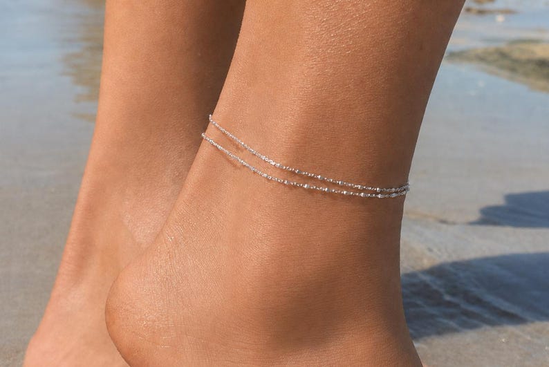 Cadena para el tobillo • Pulsera con dos cadenas de plata 925 • Regalo para mujer • Regalo para ella imagen 3