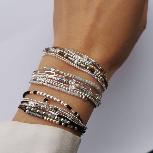 multi-rangs zirconium bracelet • bracelet argent 925