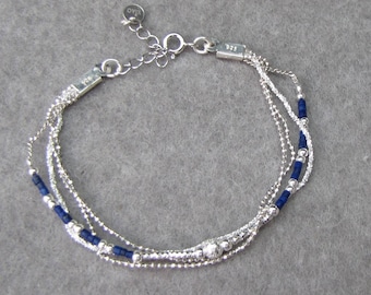 Lapis lazuli silver bracelet 925 • multi-row bracelet