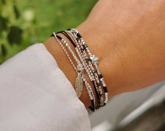 925 silver feather bracelet • multi-row bracelet • star bracelet