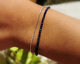 Lapis lazuli bracelet • double rows • 925 silver bracelet