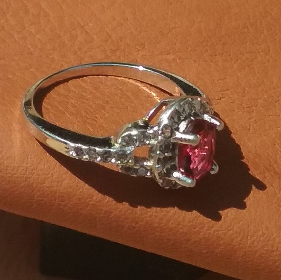 Sterling Silver Ruby Ring with CZ Accents size 6 … - image 3