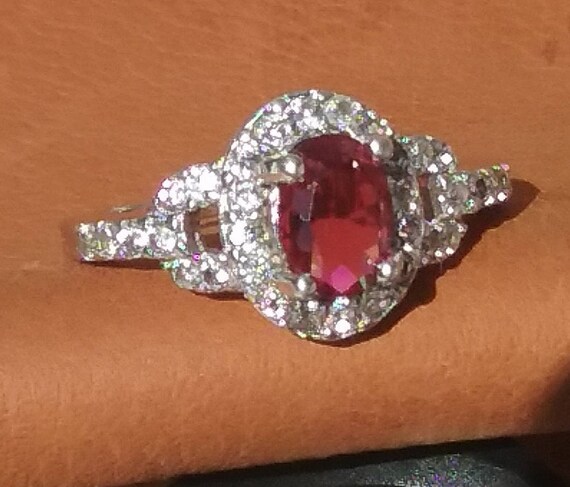 Sterling Silver Ruby Ring with CZ Accents size 6 … - image 1