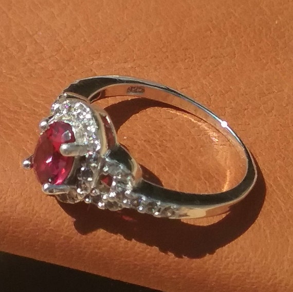 Sterling Silver Ruby Ring with CZ Accents size 6 … - image 2
