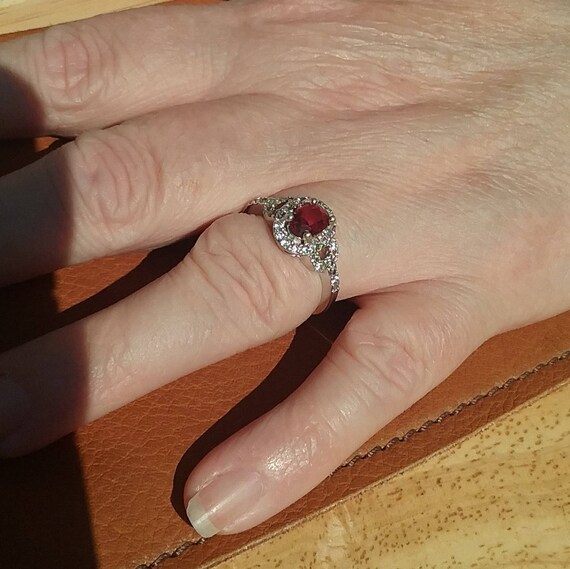 Sterling Silver Ruby Ring with CZ Accents size 6 … - image 5