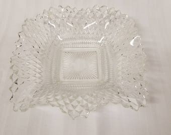 Diamond cut glass candy dish