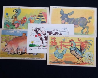 Vintage Farm Animal Postcards, Humorous Barnyard Collection