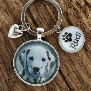 Key ring with photo, name, date, motif