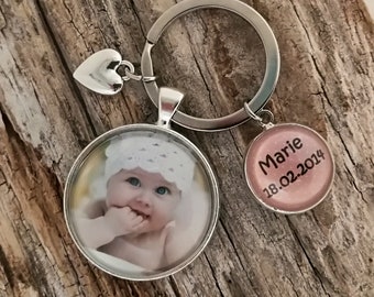 Keychain with photo, name, date, motif