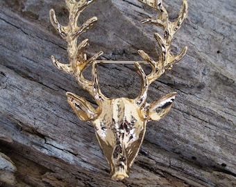 Broche Vintage Tête De Cerf En Celluloïd Marron - Bijou Collector Années 50/60