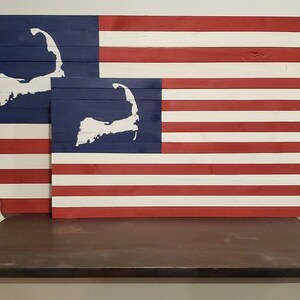 2 Sizes Available | Cape Cod American Flag | Nautical Themed American Flag | Reclaimed Wood Flag