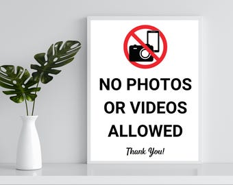 Printable No Photos and Videos Sign, Business Media Free Zone Letter Size PDF Download
