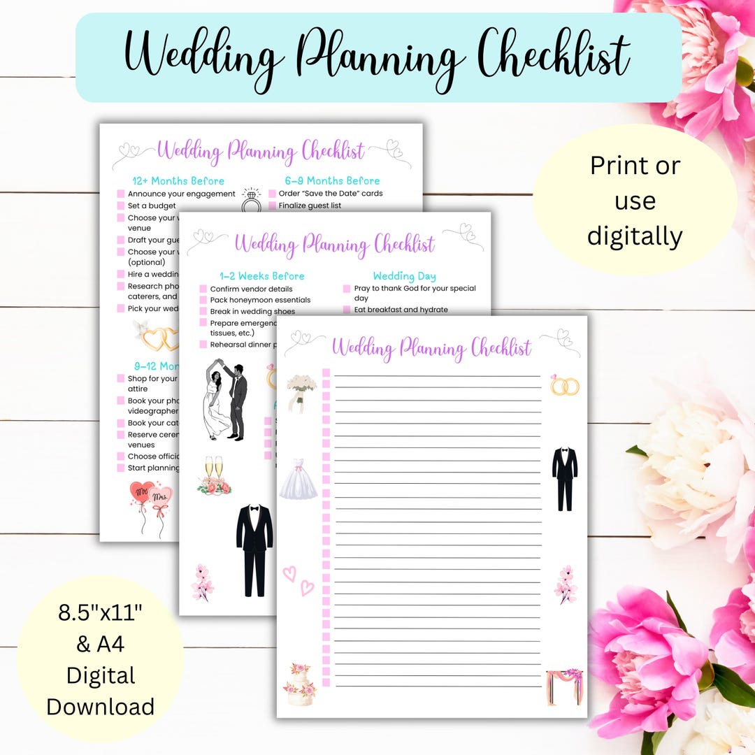 Wedding Planning Checklist Printables 8.5x11" and A4 PDF Download - Etsy