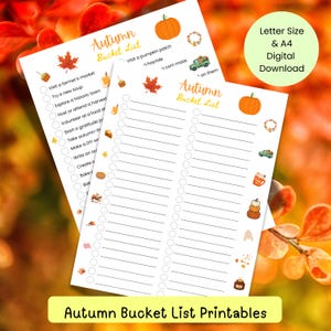 autumn bucket list ideas and blank list with fall leaves in the background, us letter size printable autumn list, autumn bucket list printable, autumn to do list printable, autumn activity list, autumn activity bucket list, autumn fun ideas list, autumn party ideas, autumn activities checklist, autumn checklist