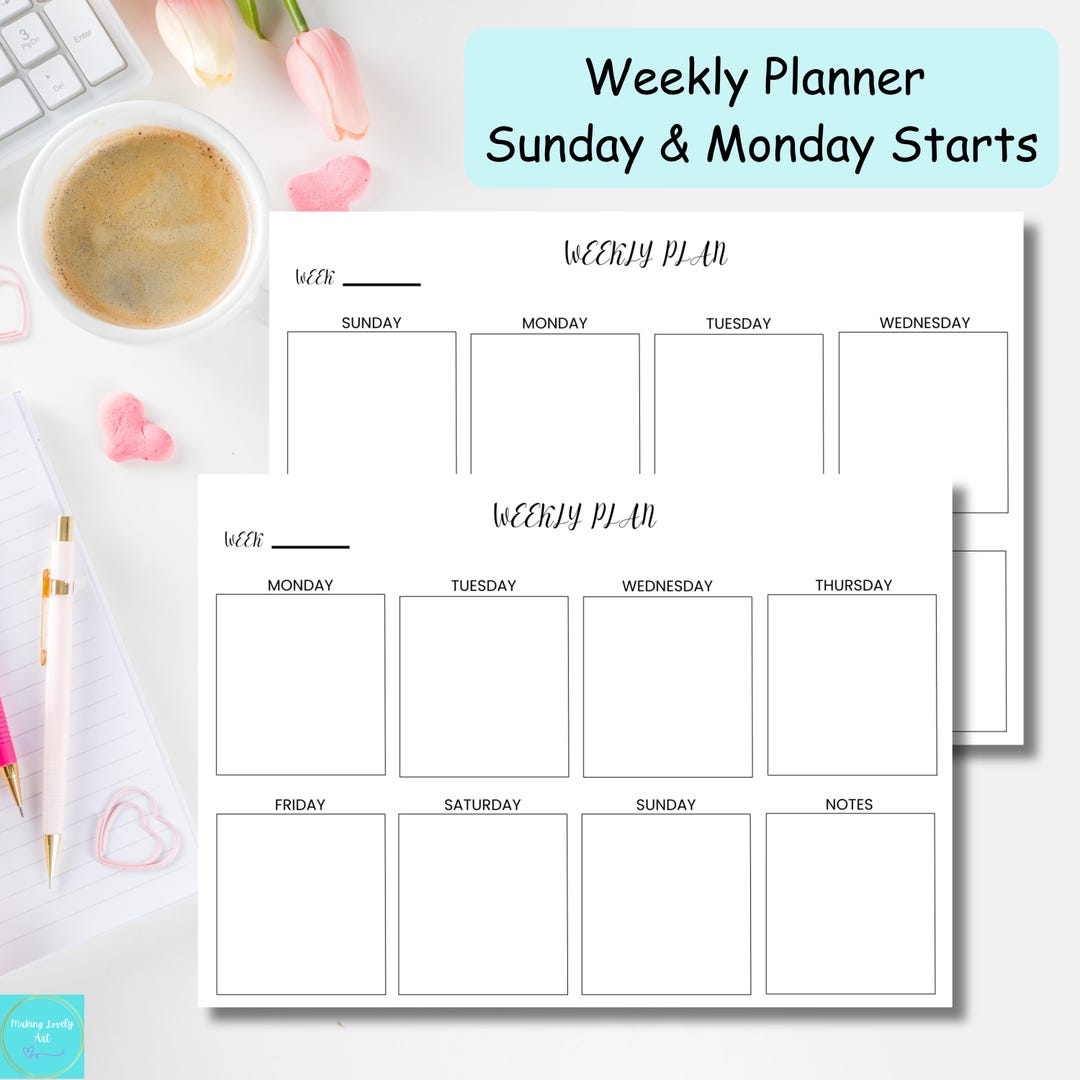 Minimalist Weekly Planner Printable: Letter & A4 Size (PDF Download) - Etsy