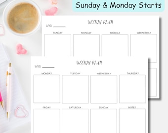 Minimalist Weekly Planner Printable: Letter & A4 Size (PDF Download)