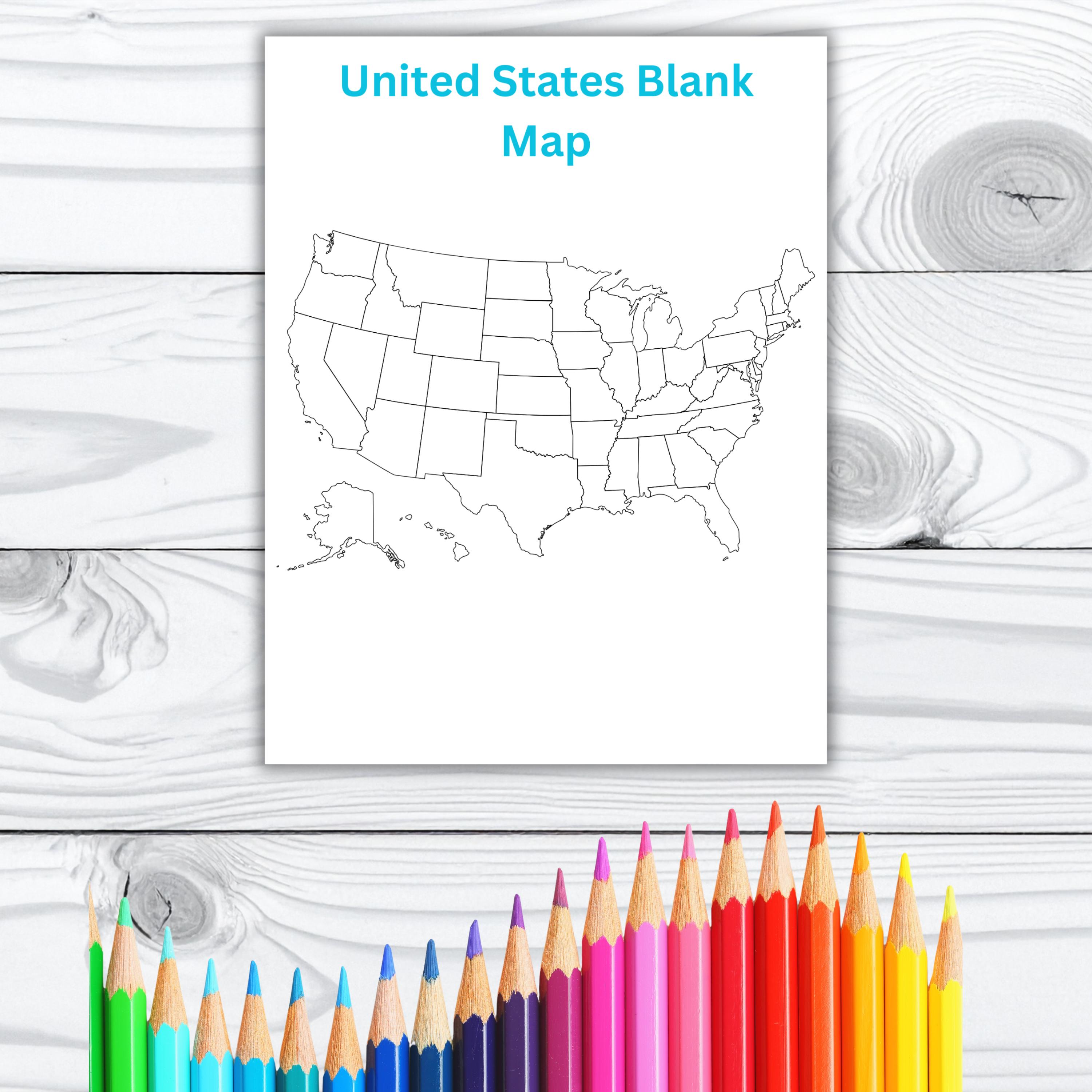 Printable Blank United States Map, US Coloring Page PDF Download - Etsy