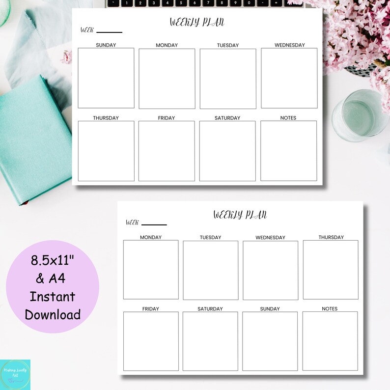 Minimalist Weekly Planner Printable: Letter & A4 Size (PDF Download) - Etsy